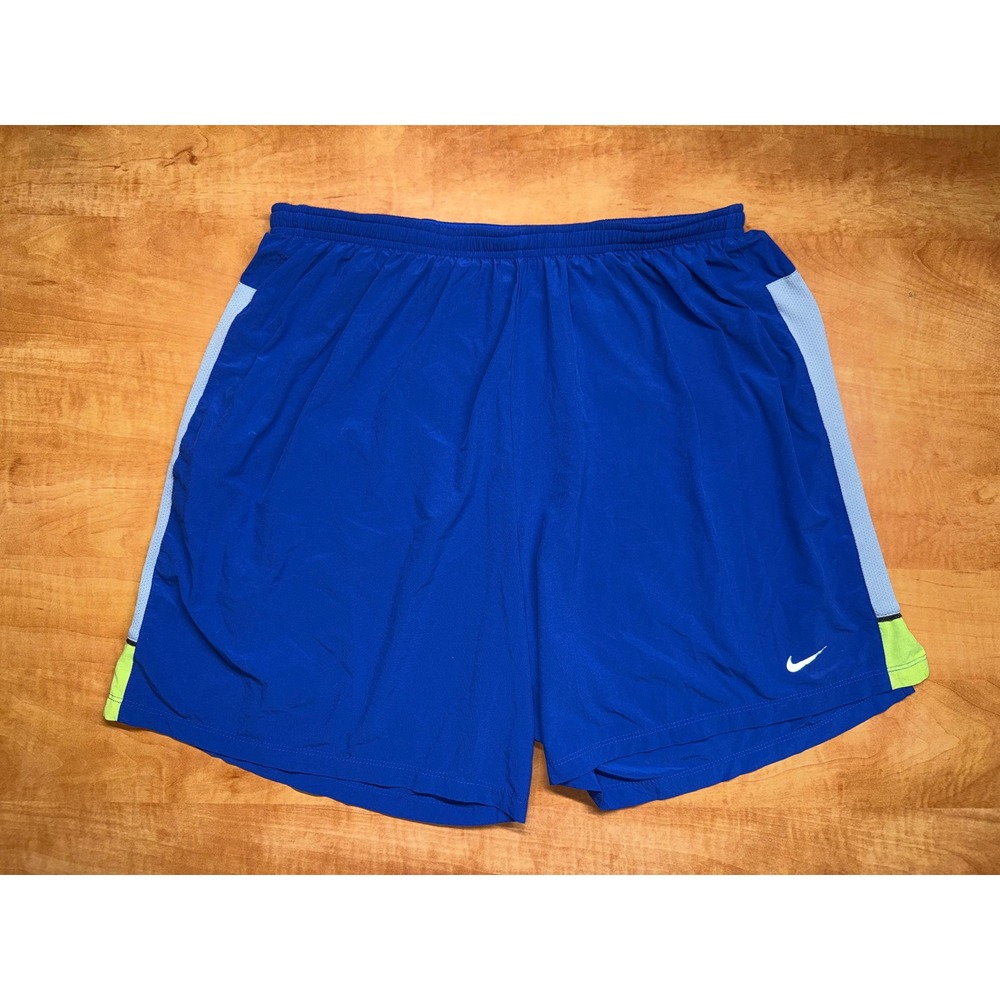 Nike Mens Dri-FIT Running Shorts Blue and Green Neon XL